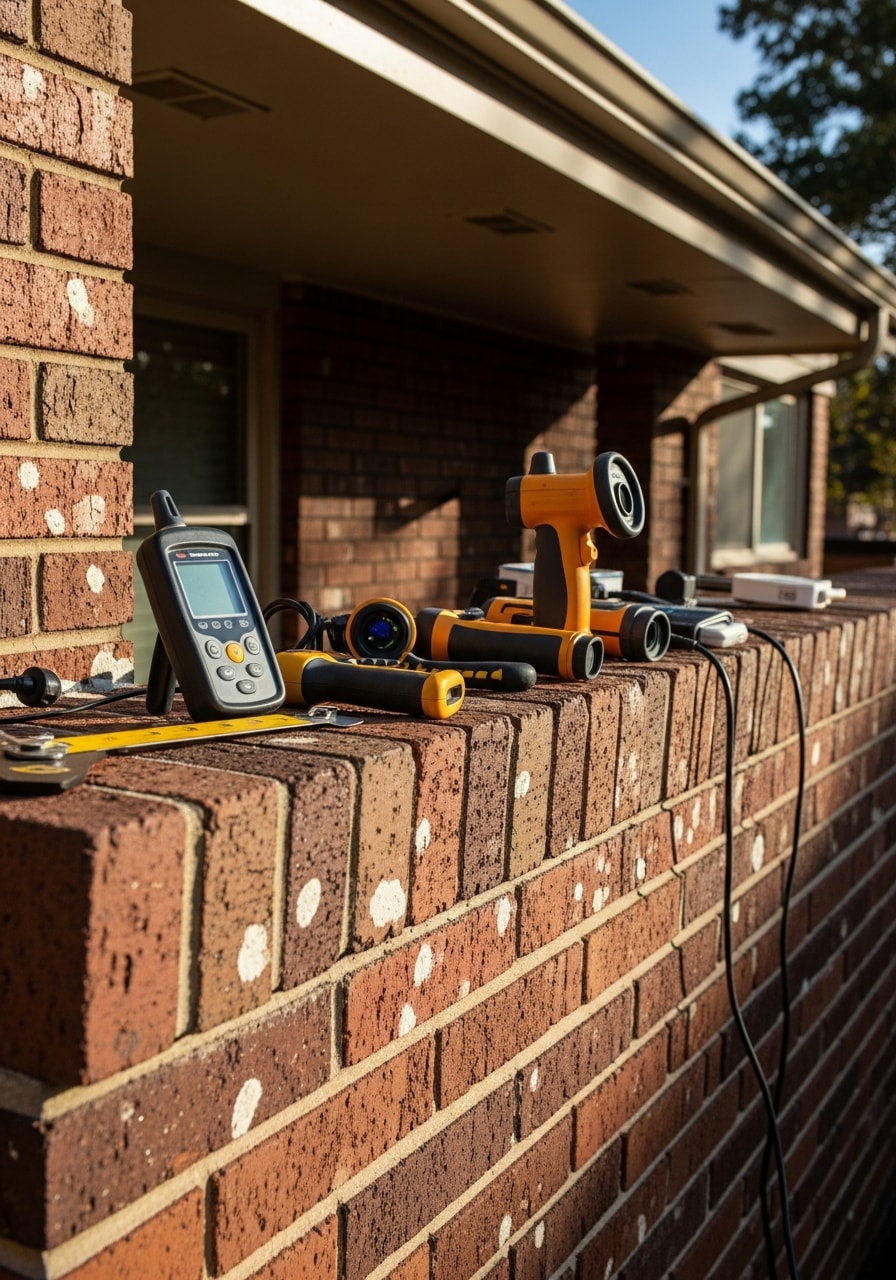 Close-up of professional contractor measuring and inspecting exterior materials on a Denver home.